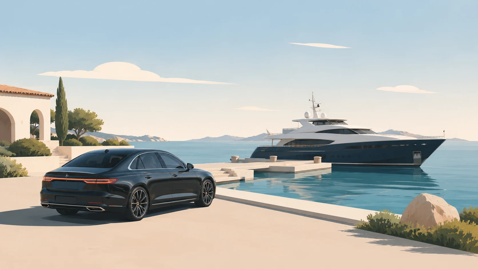 Illustrazione transfer presso una marina della Gallura